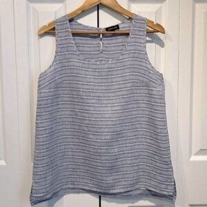 Lord&Taylor Blue White Striped Sleeveless Linen Top Size L